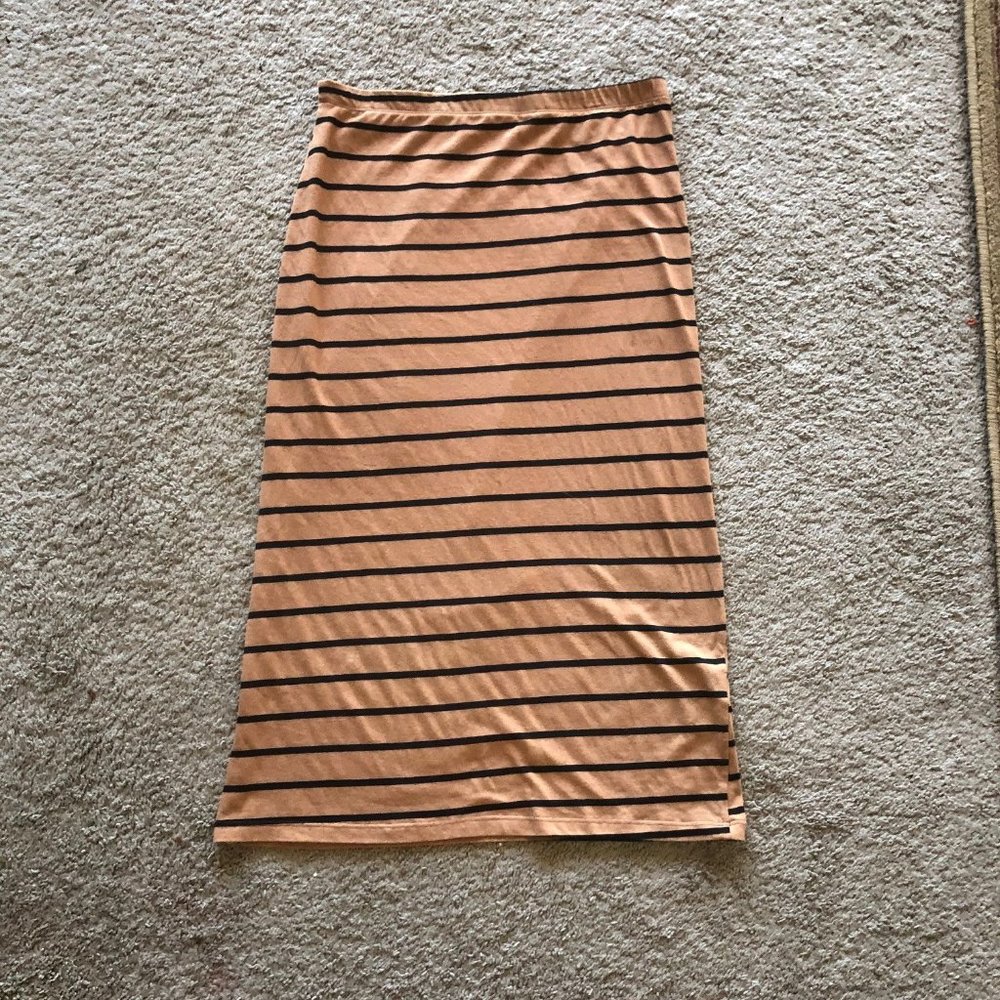 Lush Black and Carmel Colored Striped Pencil Skirt